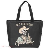 Bad Decisions Good Times Skeleton Cowboy Tote Bag thumb 0