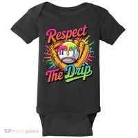 Baseball Drip Home Plate Ice Cream Respect The Drip Baby Bodysuit thumb 0