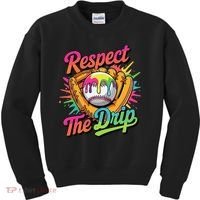 Baseball Drip Home Plate Ice Cream Respect The Drip Kids Sweatshirt thumb 0