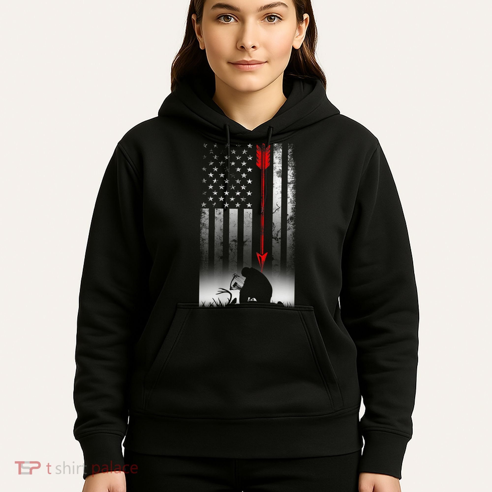 Bow Deer Hunting American Flag For Bow Hunting Hoodie