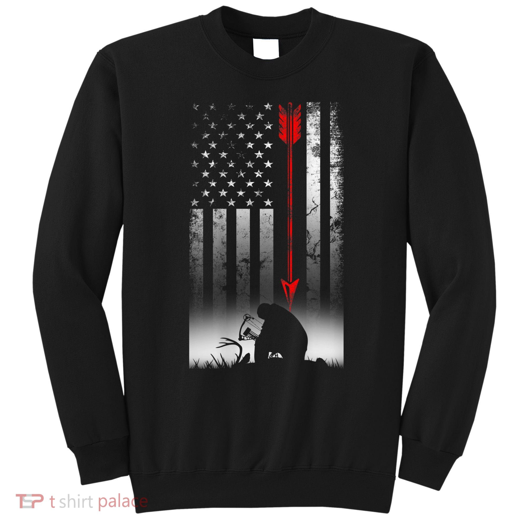 Bow Deer Hunting American Flag For Bow Hunting Sweatshirt