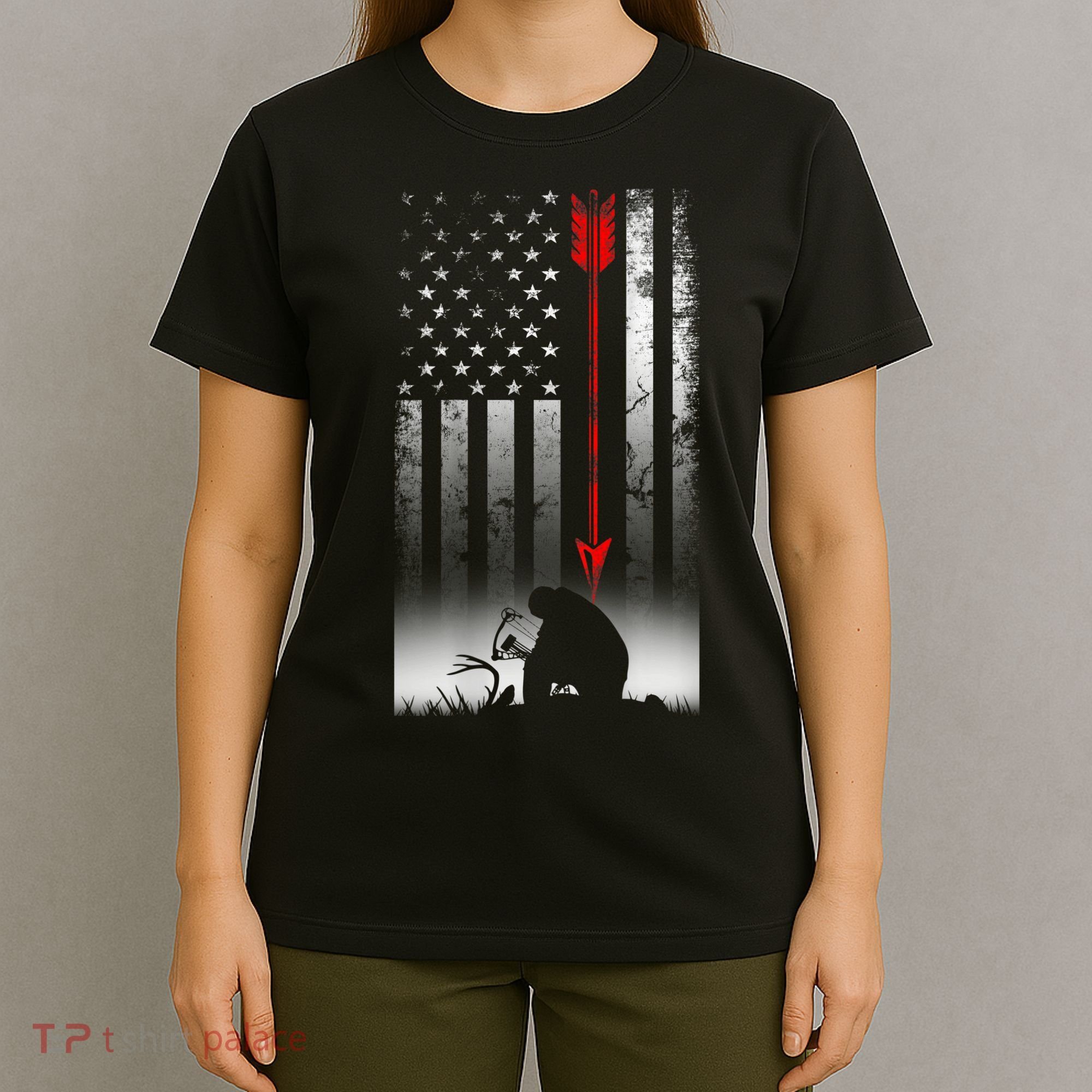 Bow Deer Hunting American Flag For Bow Hunting T-Shirt