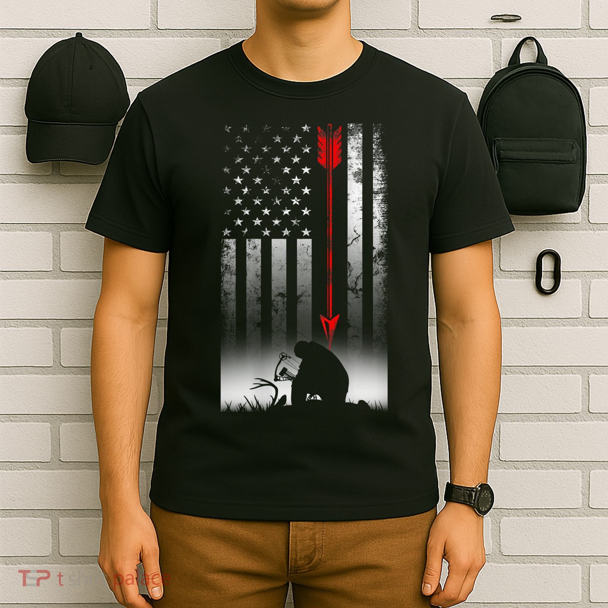 Bow Deer Hunting American Flag For Bow Hunting T-Shirt