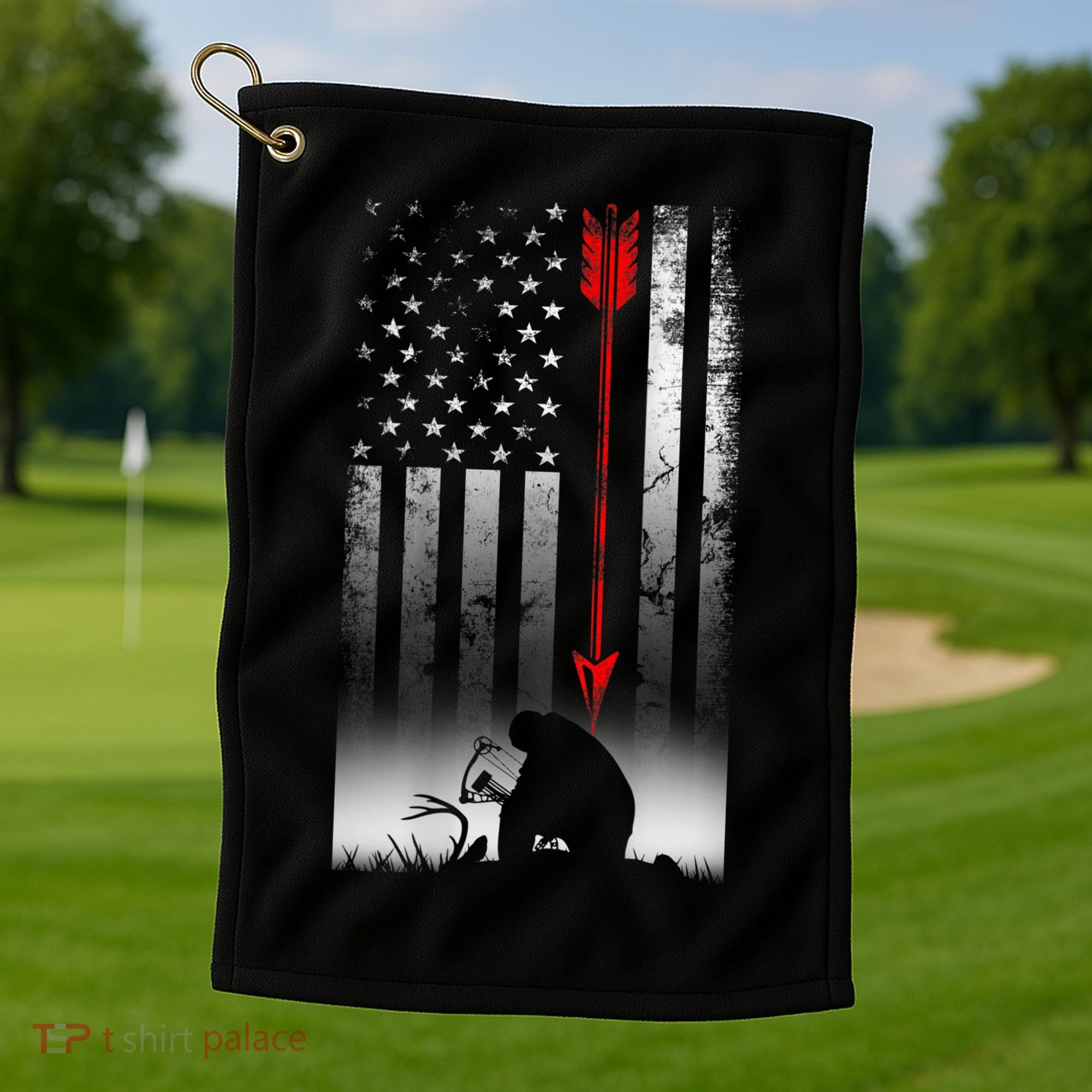 Bow Deer Hunting American Flag For Bow Hunting Golf Towel