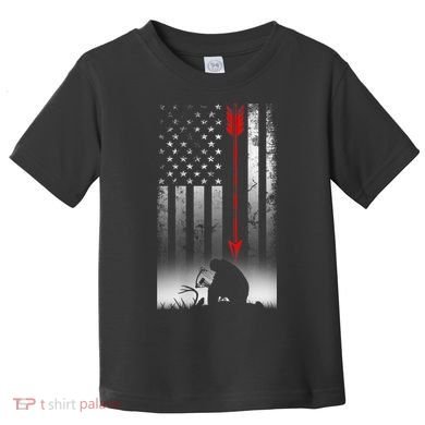 Bow Deer Hunting American Flag For Bow Hunting Toddler T-Shirt