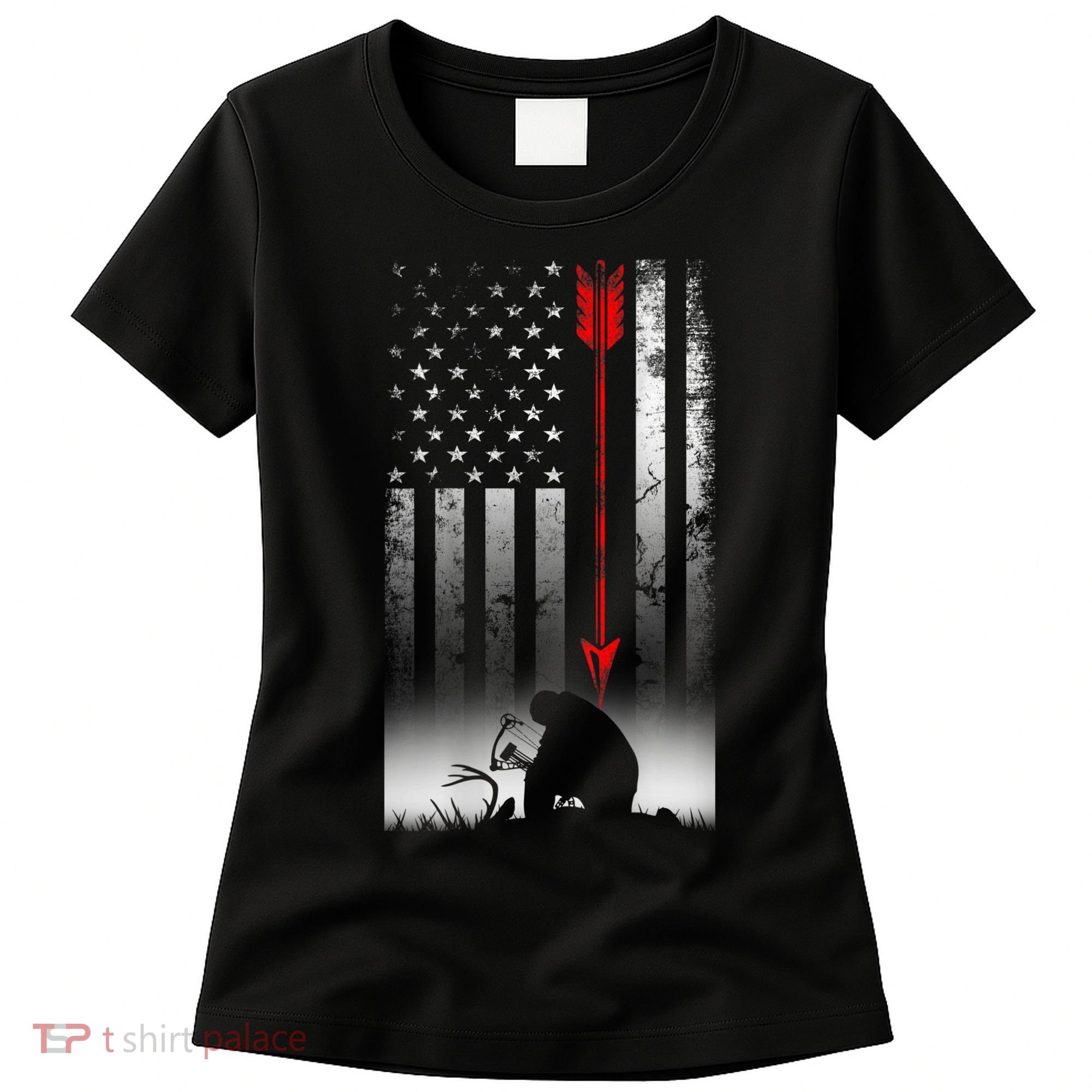 Bow Deer Hunting American Flag For Bow Hunting Women's T-Shirt