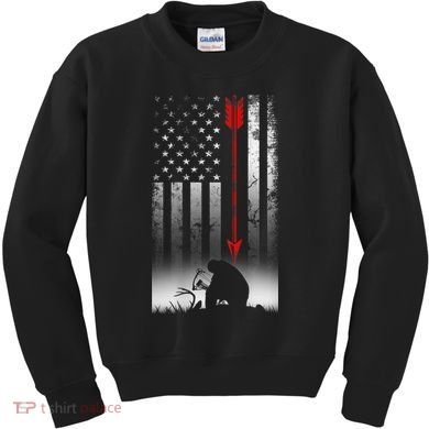 Bow Deer Hunting American Flag For Bow Hunting Kids Sweatshirt