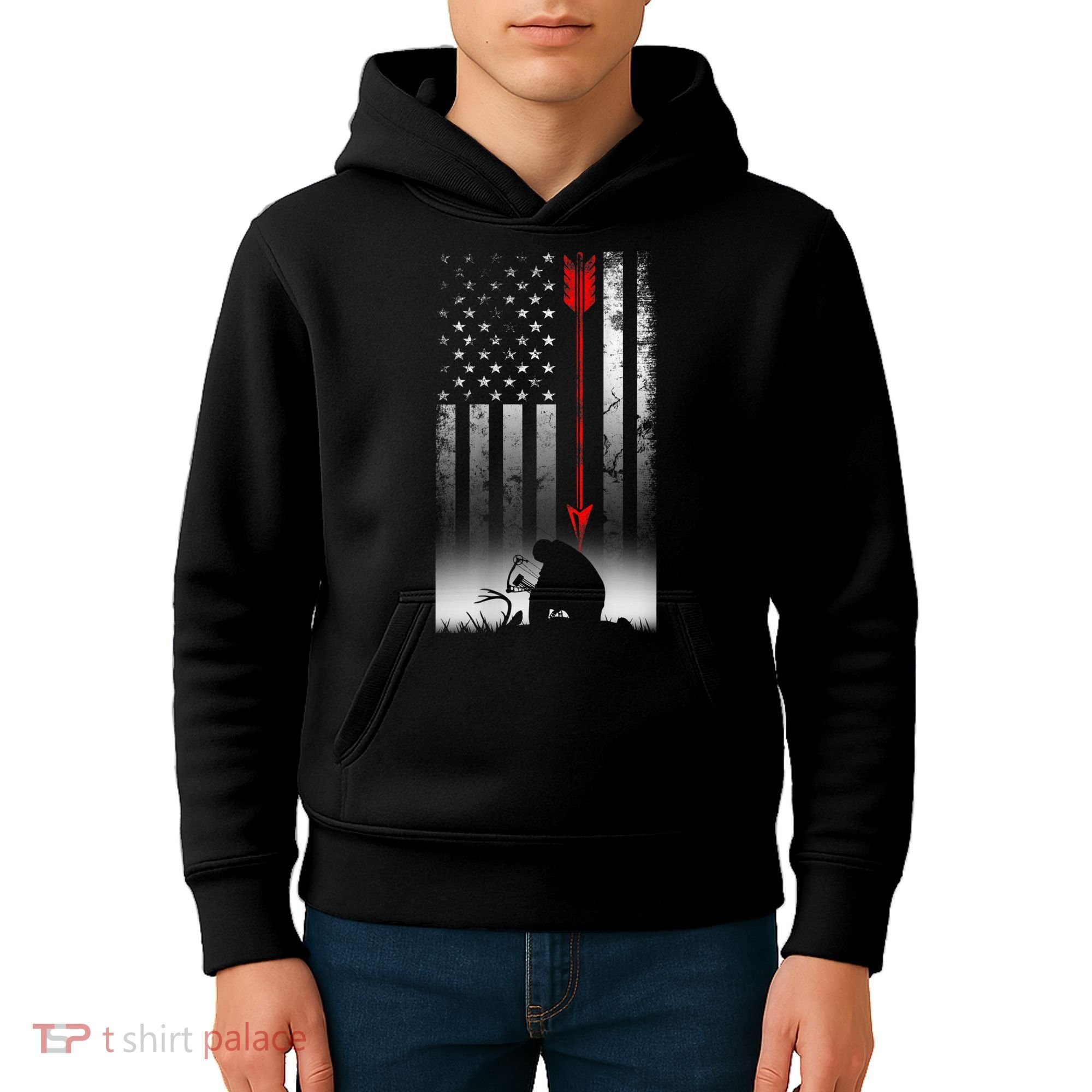 Bow Deer Hunting American Flag For Bow Hunting Kids Hoodie