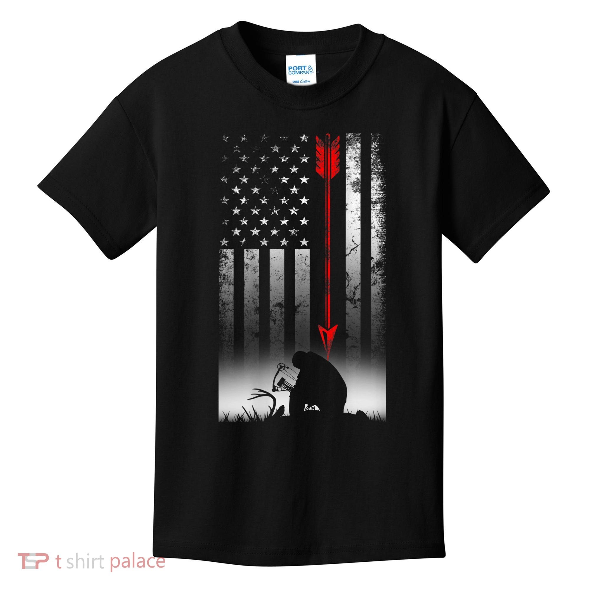 Bow Deer Hunting American Flag For Bow Hunting Kids T-Shirt