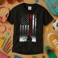 Bow Deer Hunting American Flag For Bow Hunting Kids T-Shirt thumb 3