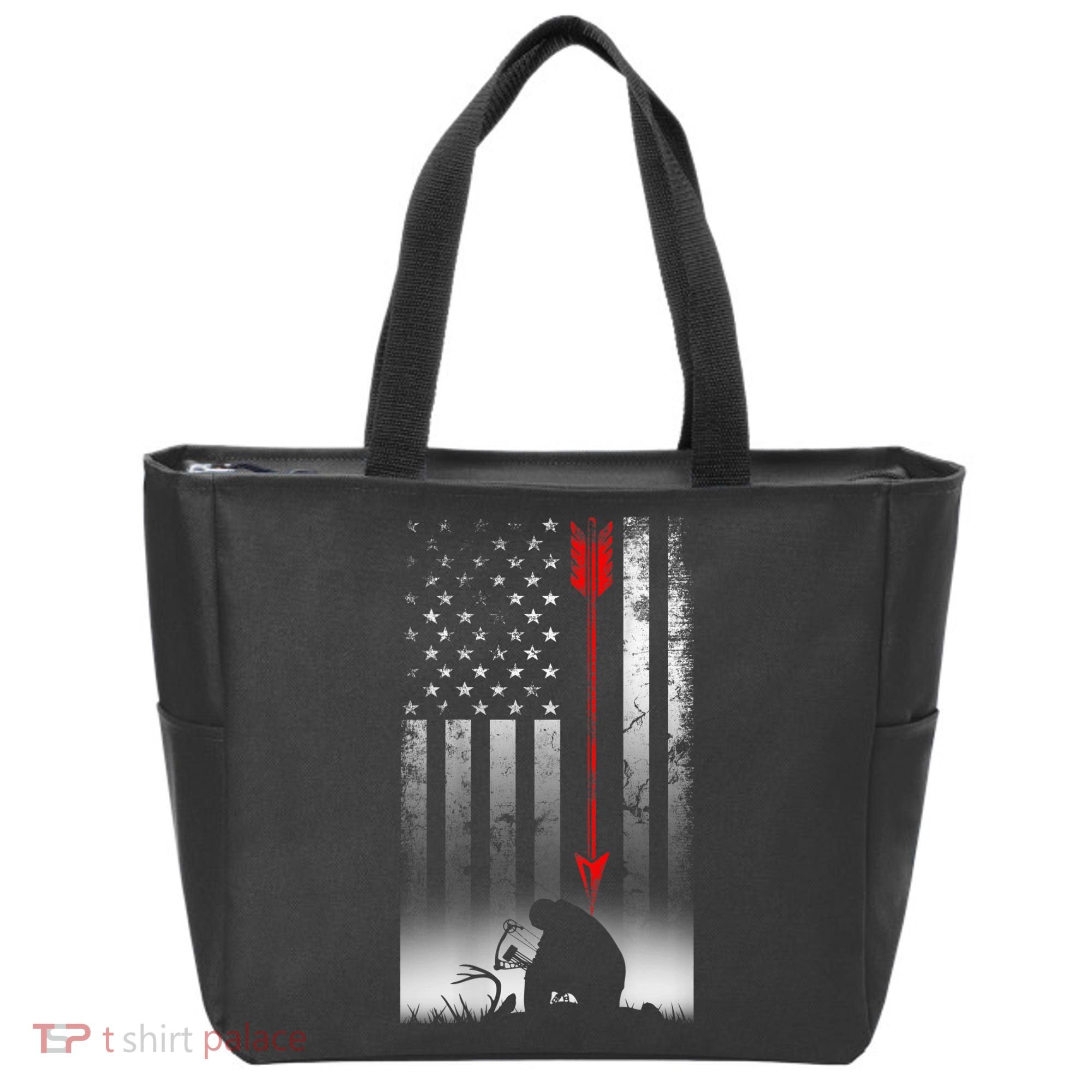 Bow Deer Hunting American Flag For Bow Hunting Tote Bag