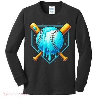 Baseball Drip Home Plate Ice Cream Kids Long Sleeve Shirt