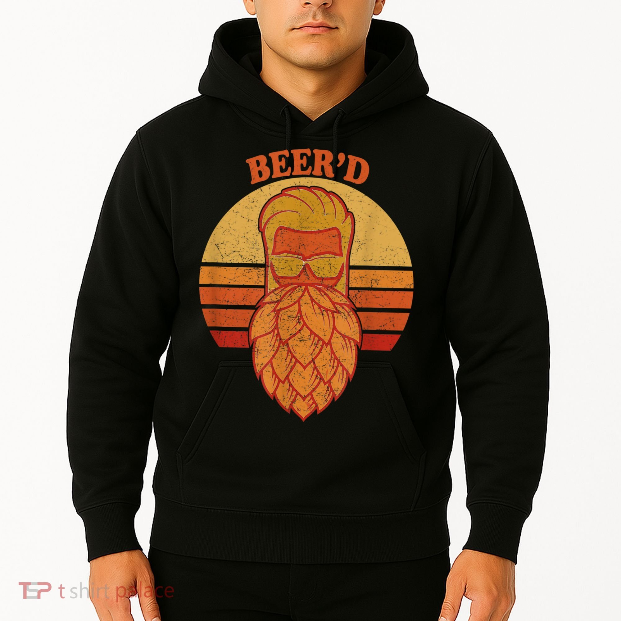 Beer D Hops Beard Beer Garden Retro Sunset Hoodie