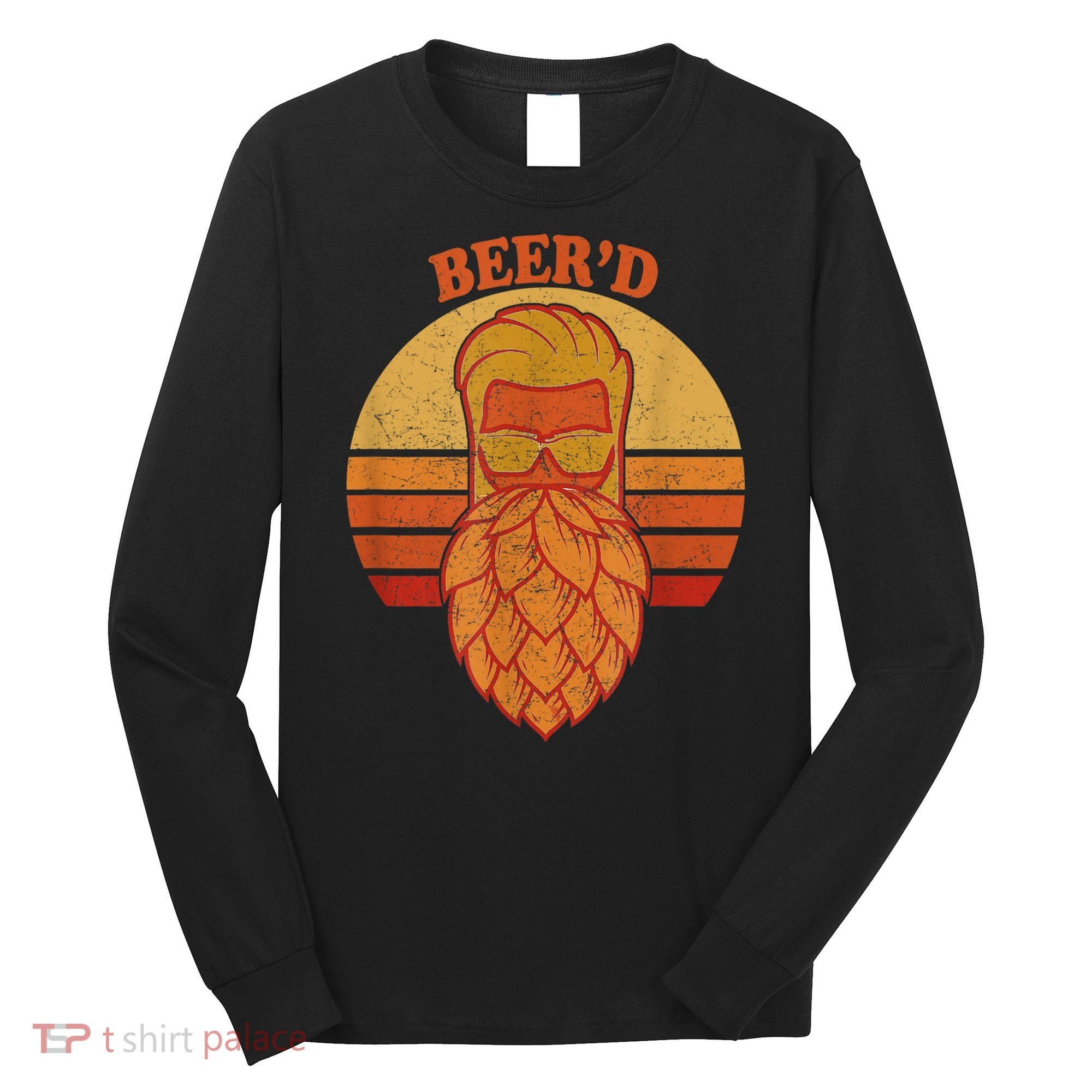 Beer D Hops Beard Beer Garden Retro Sunset Long Sleeve Shirt
