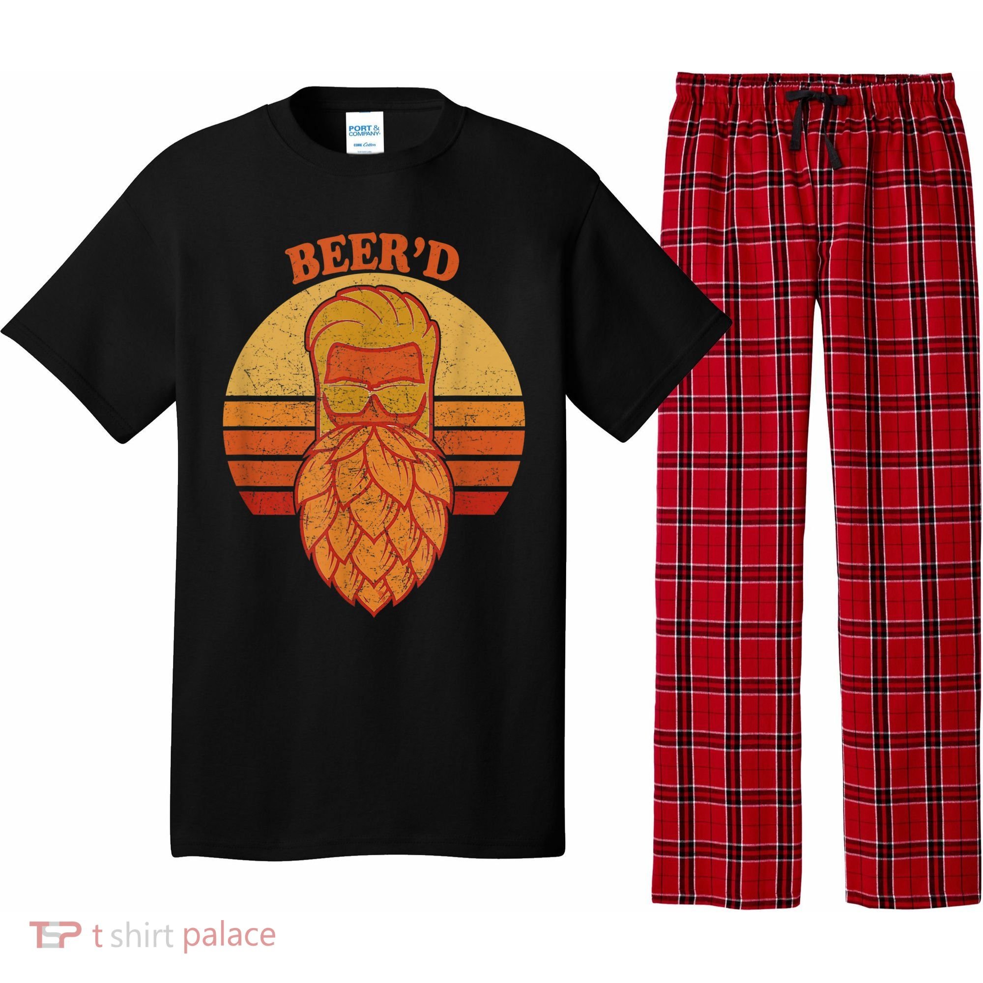 Beer D Hops Beard Beer Garden Retro Sunset Pajama Set
