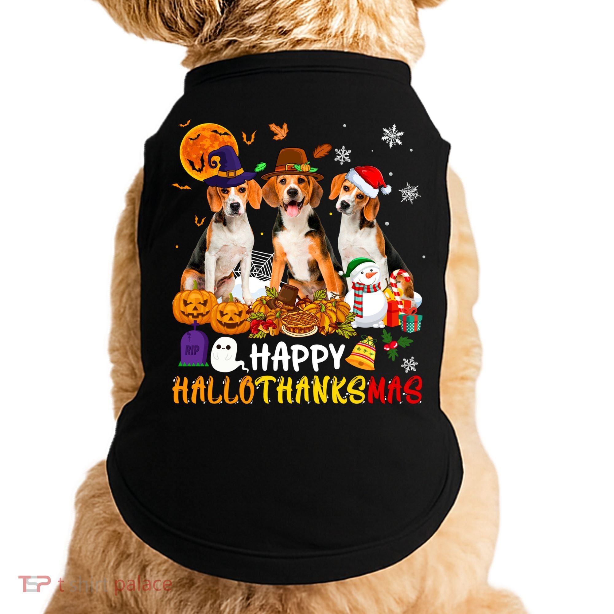 Beagle Dog Happy Hallothanksmas Xmas Dog Lover Meaningful Gift Doggie Tank