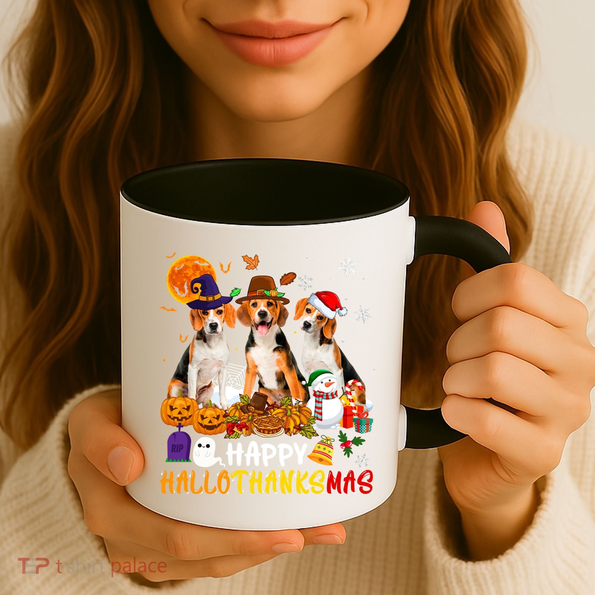 Beagle Dog Happy Hallothanksmas Xmas Dog Lover Meaningful Gift Coffee Mug
