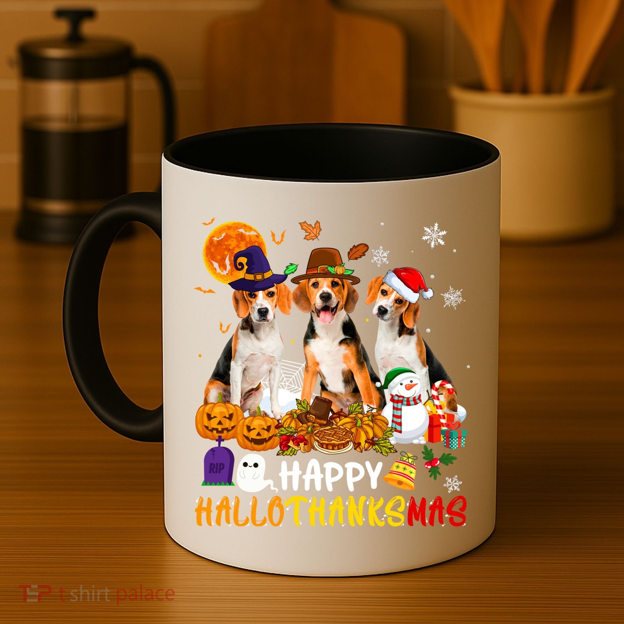 Beagle Dog Happy Hallothanksmas Xmas Dog Lover Meaningful Gift Coffee Mug