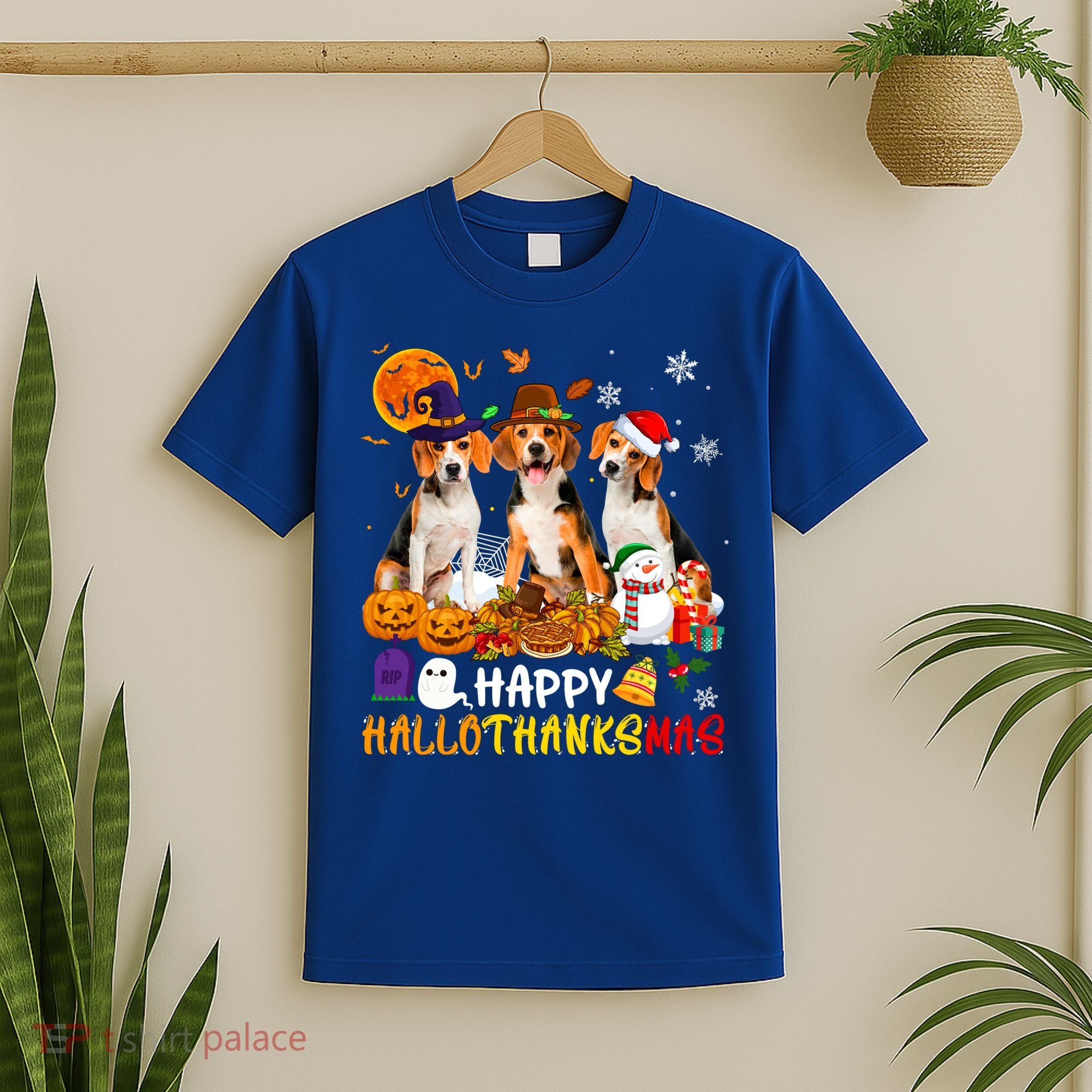 Beagle Dog Happy Hallothanksmas Xmas Dog Lover Meaningful Gift T-Shirt