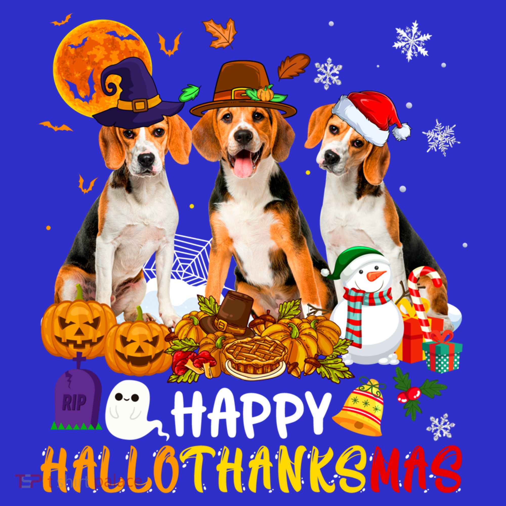 Beagle Dog Happy Hallothanksmas Xmas Dog Lover Meaningful Gift T-Shirt