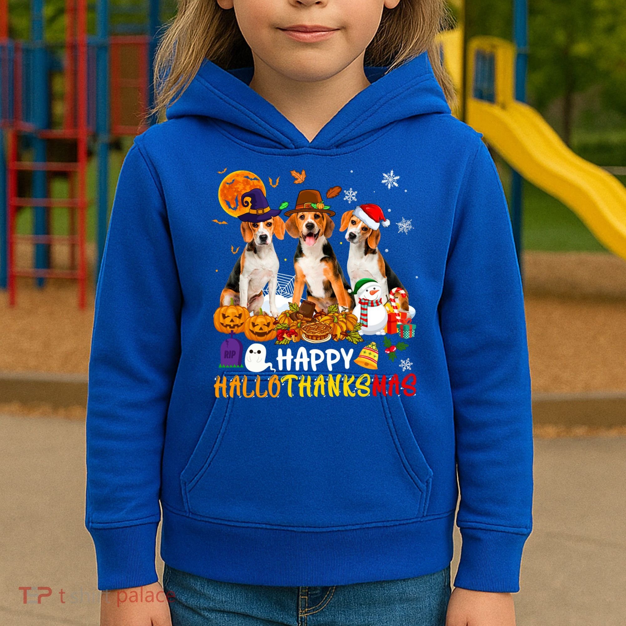 Beagle Dog Happy Hallothanksmas Xmas Dog Lover Meaningful Gift Kids Hoodie