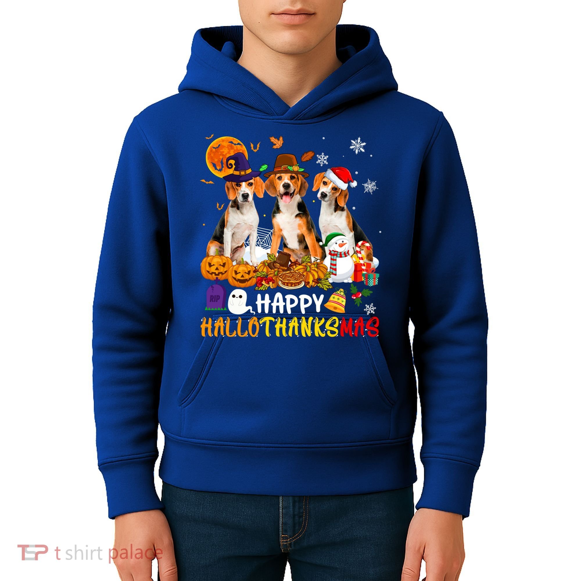 Beagle Dog Happy Hallothanksmas Xmas Dog Lover Meaningful Gift Kids Hoodie