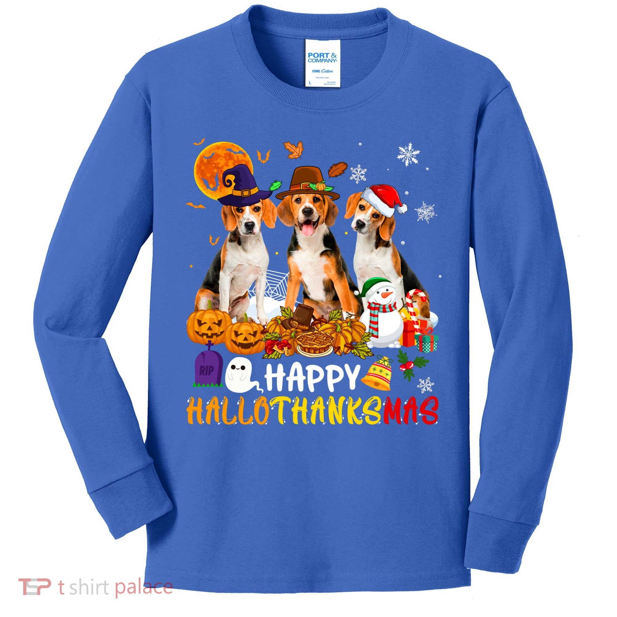 Beagle Dog Happy Hallothanksmas Xmas Dog Lover Meaningful Gift Kids Long Sleeve Shirt