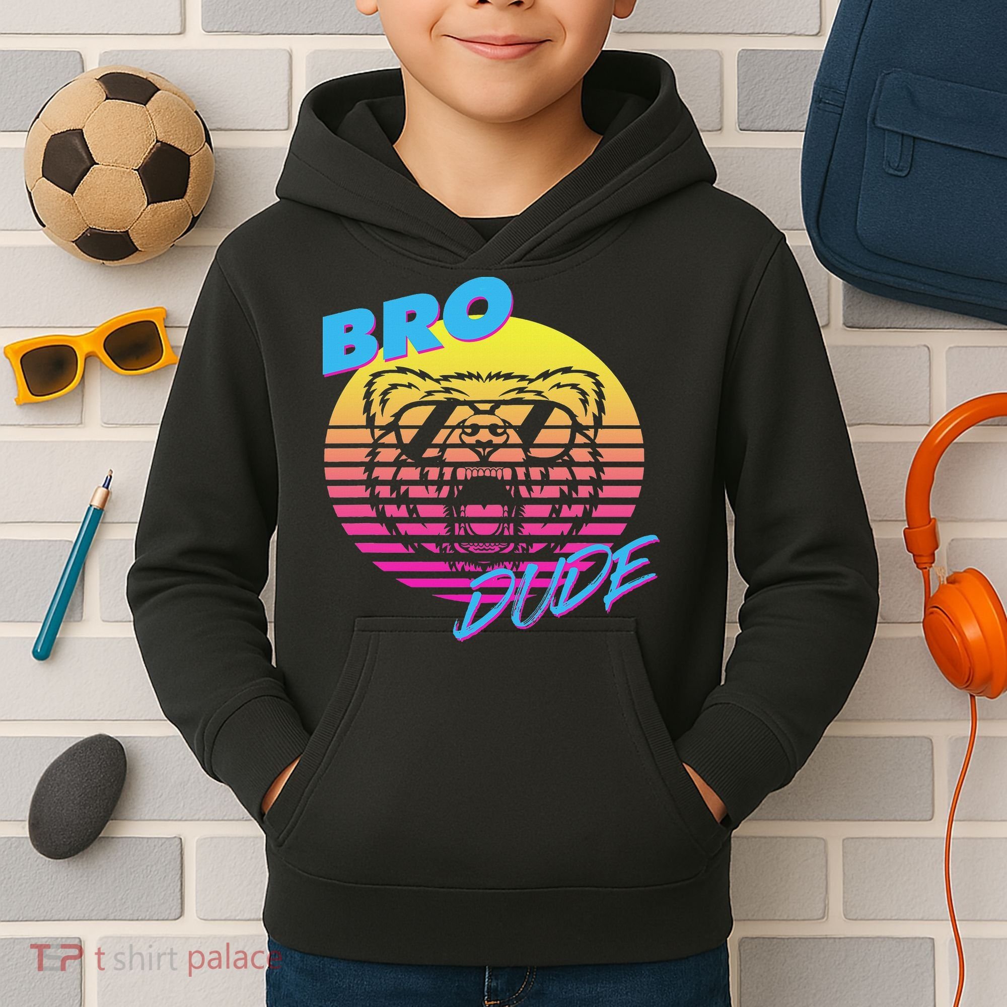 Bro Dude High Energy Retro Wave Frat Party Animal 80s Jock Kids Hoodie