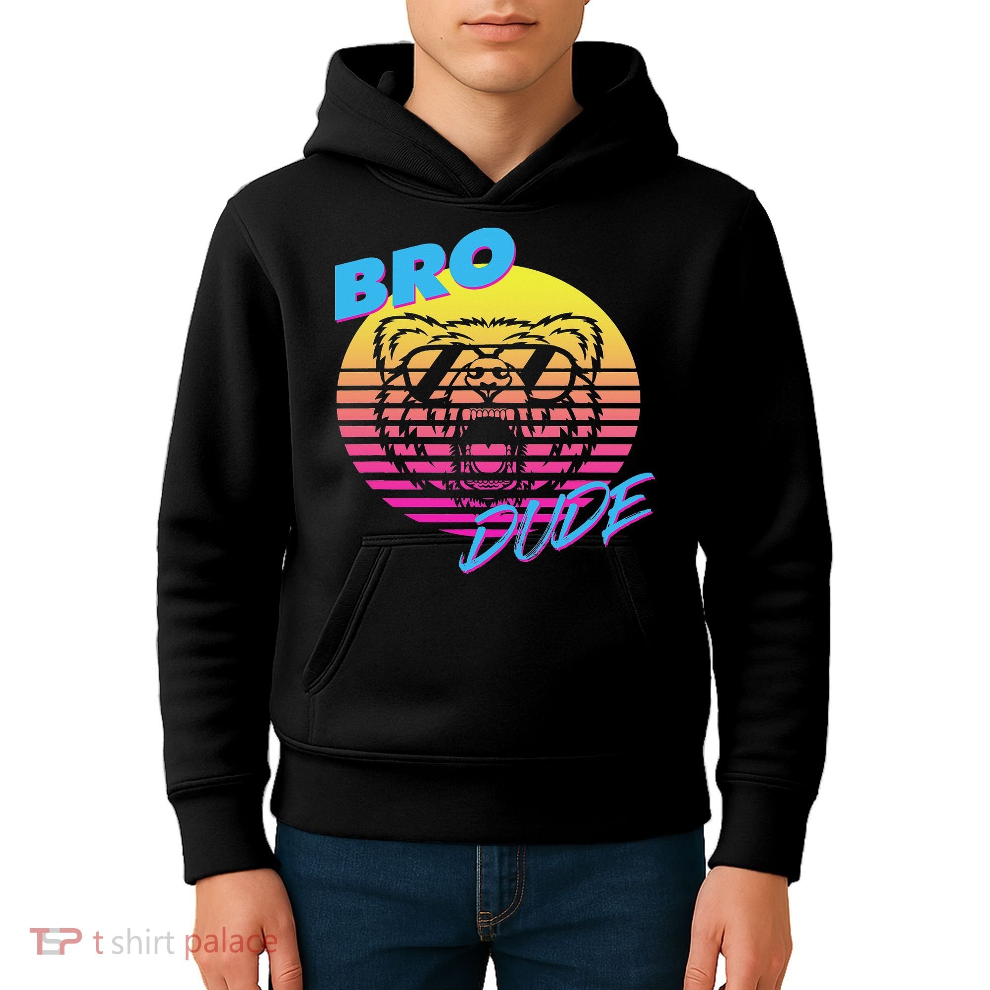 Bro Dude High Energy Retro Wave Frat Party Animal 80s Jock Kids Hoodie