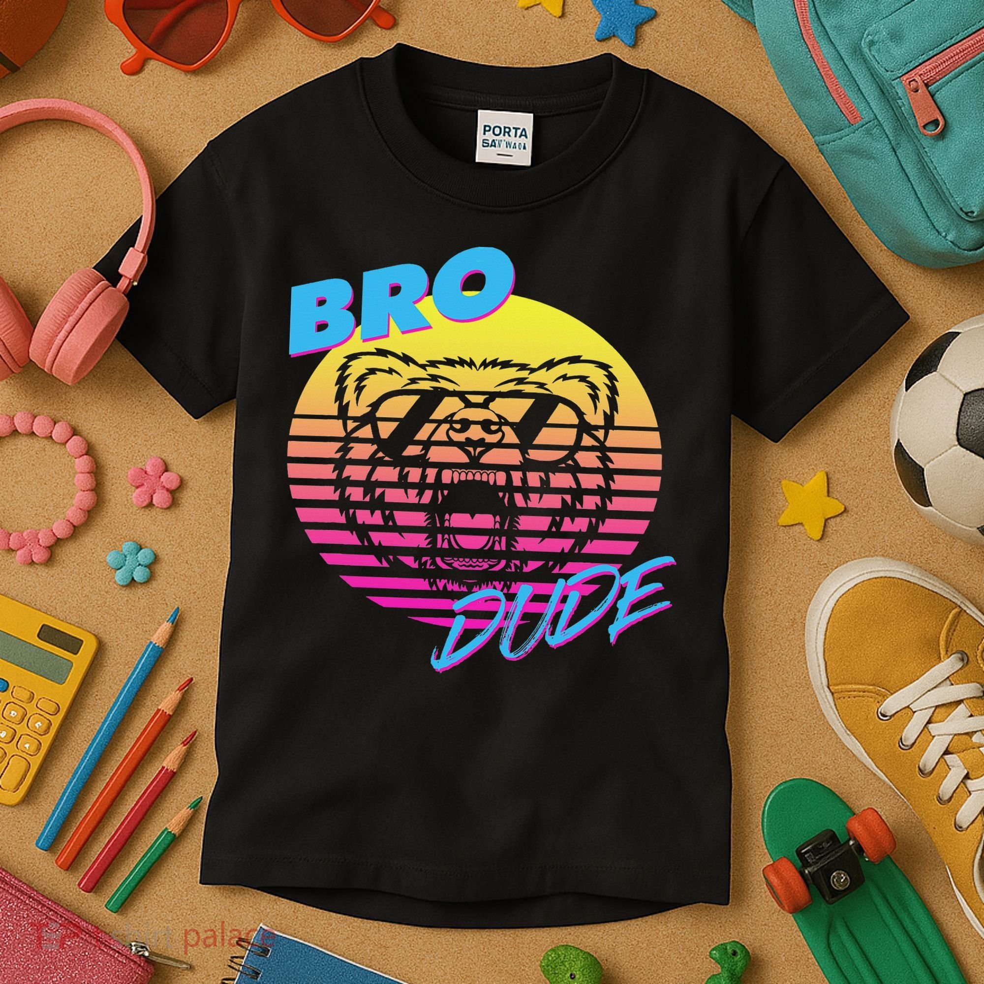 Bro Dude High Energy Retro Wave Frat Party Animal 80s Jock Kids T-Shirt