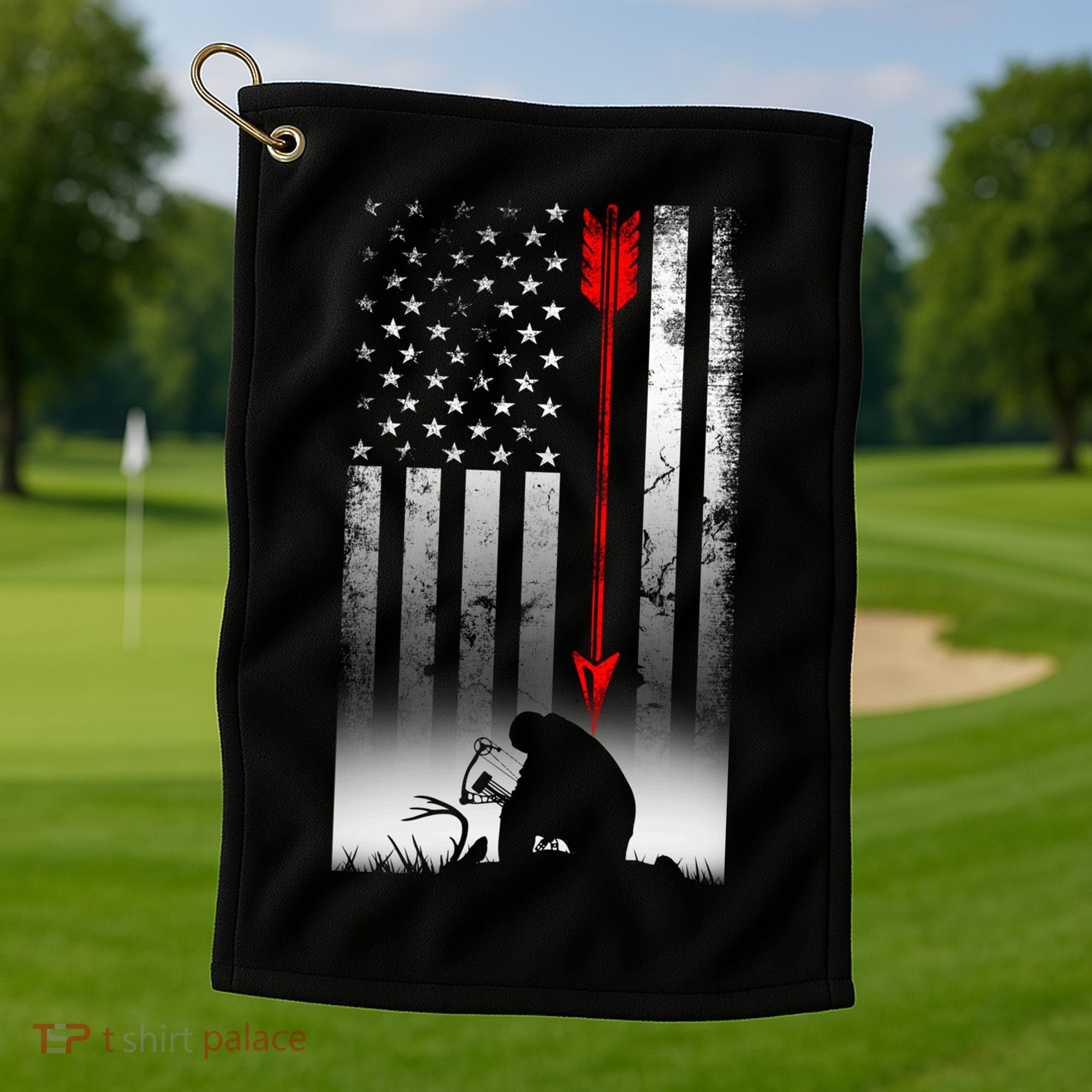 Bow Deer Hunting American Flag Gift For Bow Hunting Gift Golf Towel
