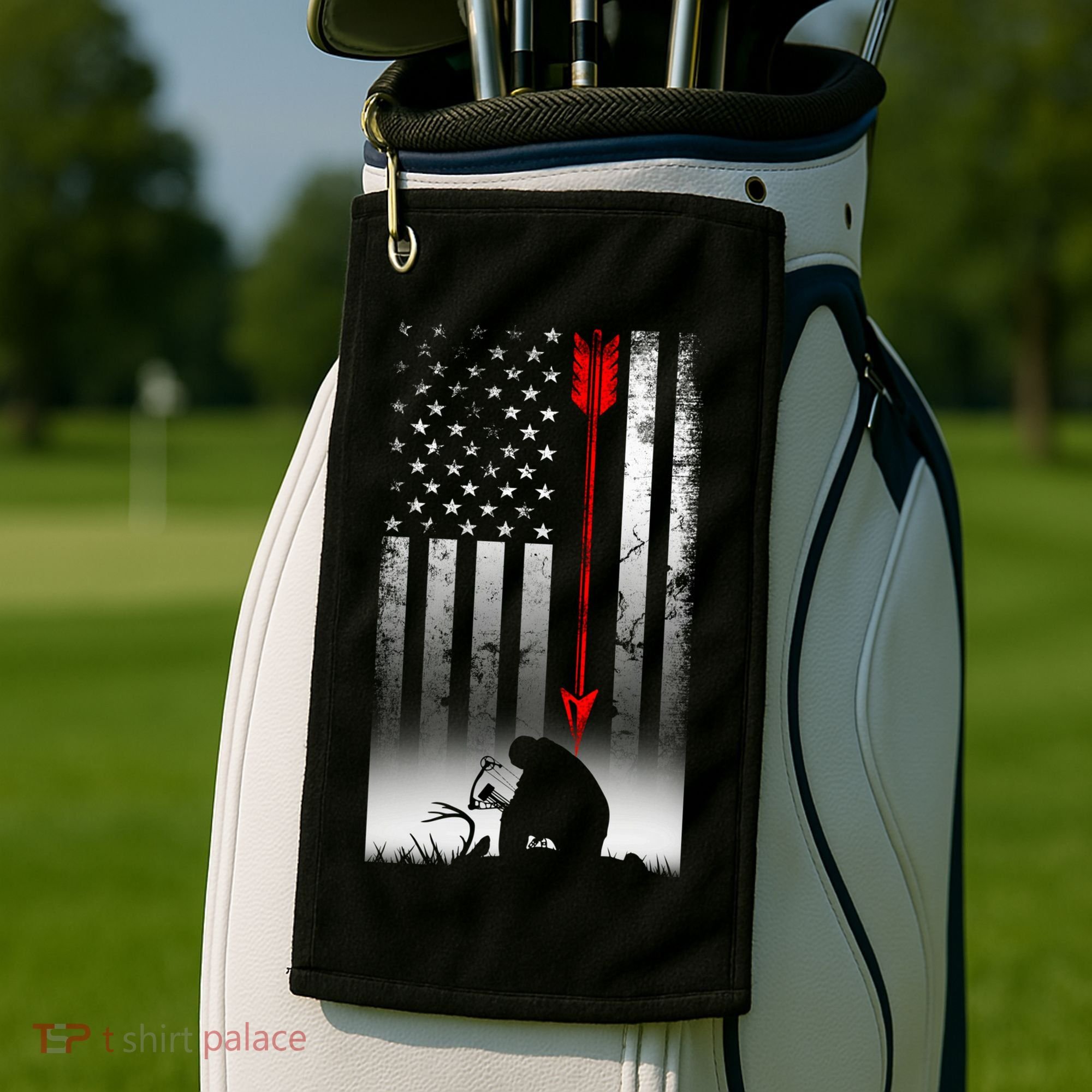 Bow Deer Hunting American Flag Gift For Bow Hunting Gift Golf Towel