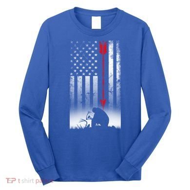 Bow Deer Hunting American Flag Gift For Bow Hunting Gift Long Sleeve Shirt