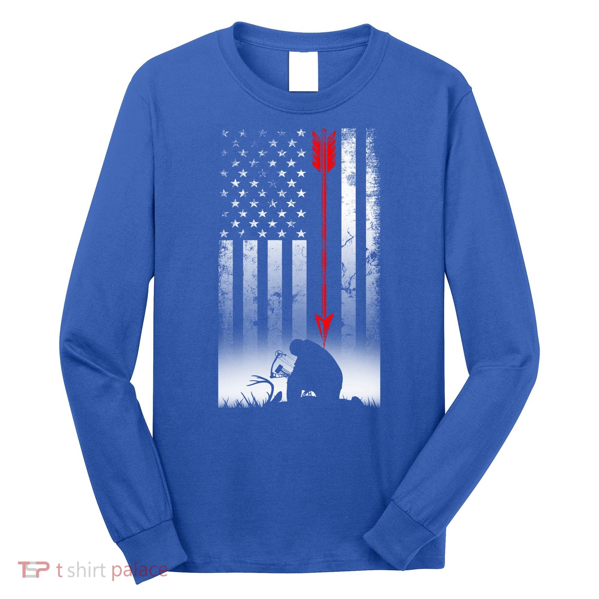 Bow Deer Hunting American Flag Gift For Bow Hunting Gift Long Sleeve Shirt