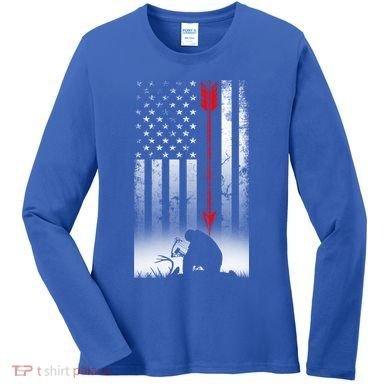 Bow Deer Hunting American Flag Gift For Bow Hunting Gift Women's Long Sleeve Shirt
