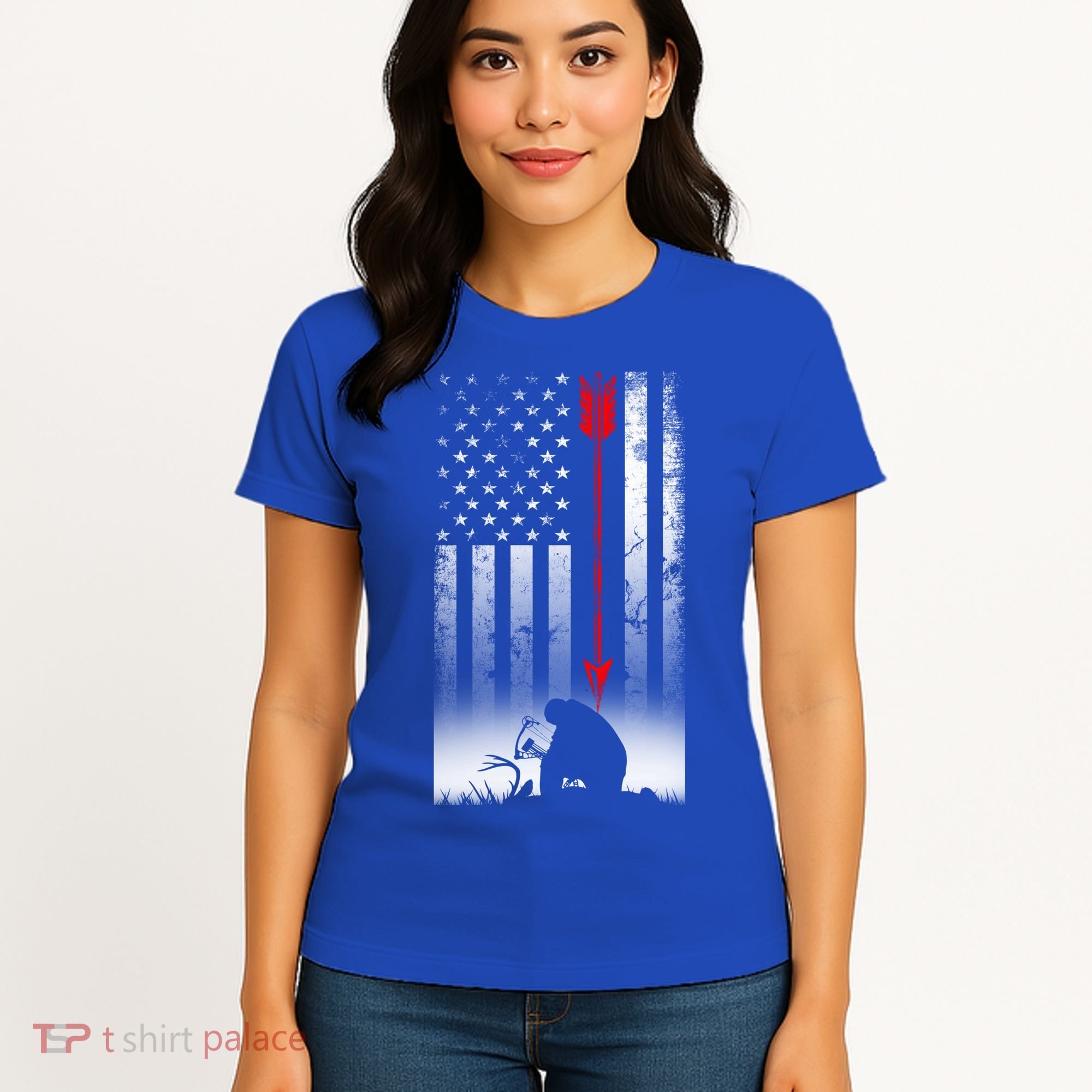 Bow Deer Hunting American Flag Gift For Bow Hunting Gift Women's T-Shirt