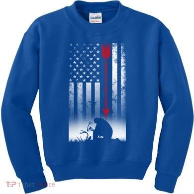 Bow Deer Hunting American Flag Gift For Bow Hunting Gift Kids Sweatshirt
