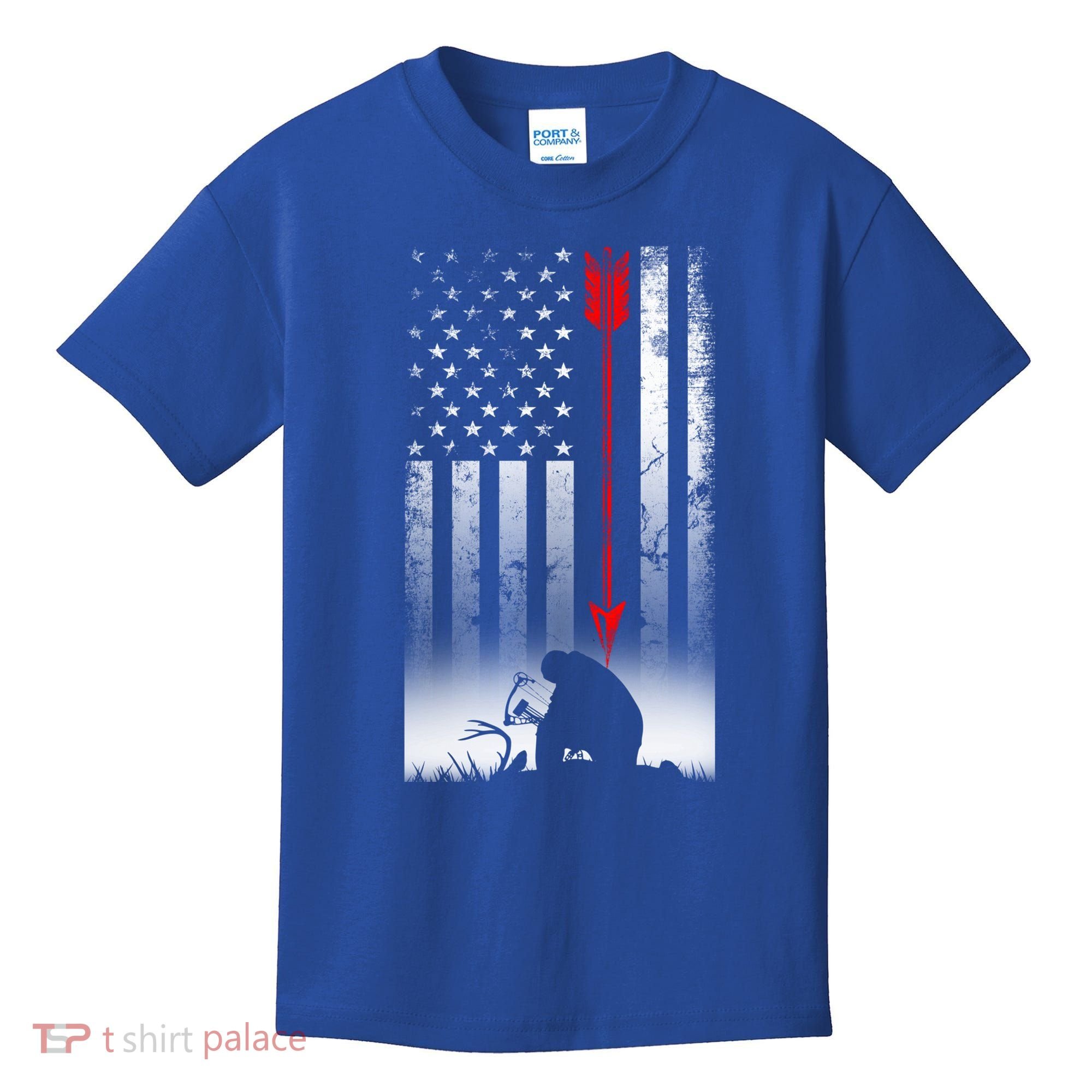 Bow Deer Hunting American Flag Gift For Bow Hunting Gift Kids T-Shirt