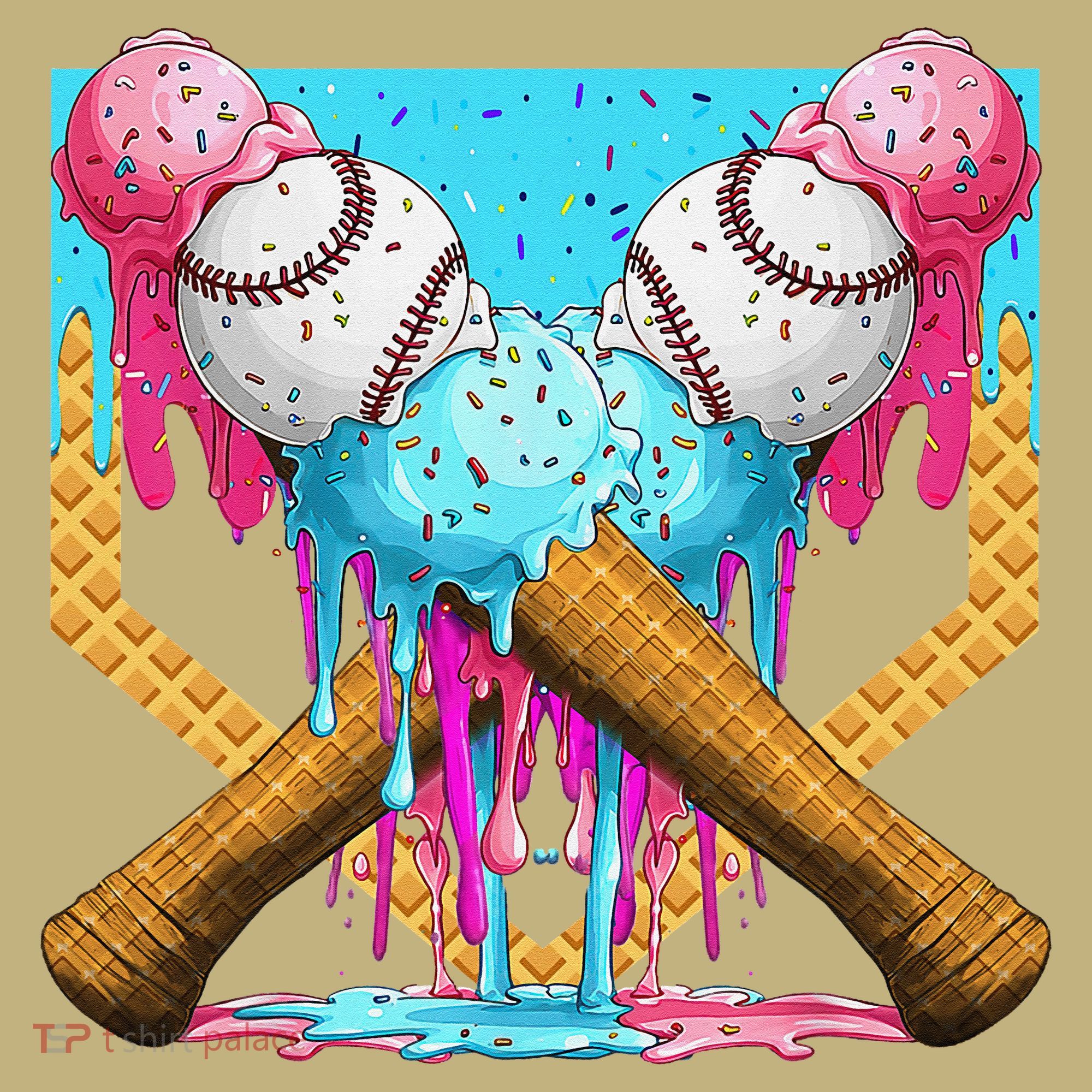 Baseball Drip Home Plate Ice Cream Sport Players  Fans Polo
