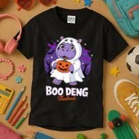 Boo Deng Halloween Costume Cute Baby Hippo Moo Deng Funny Kids T-Shirt thumb 3