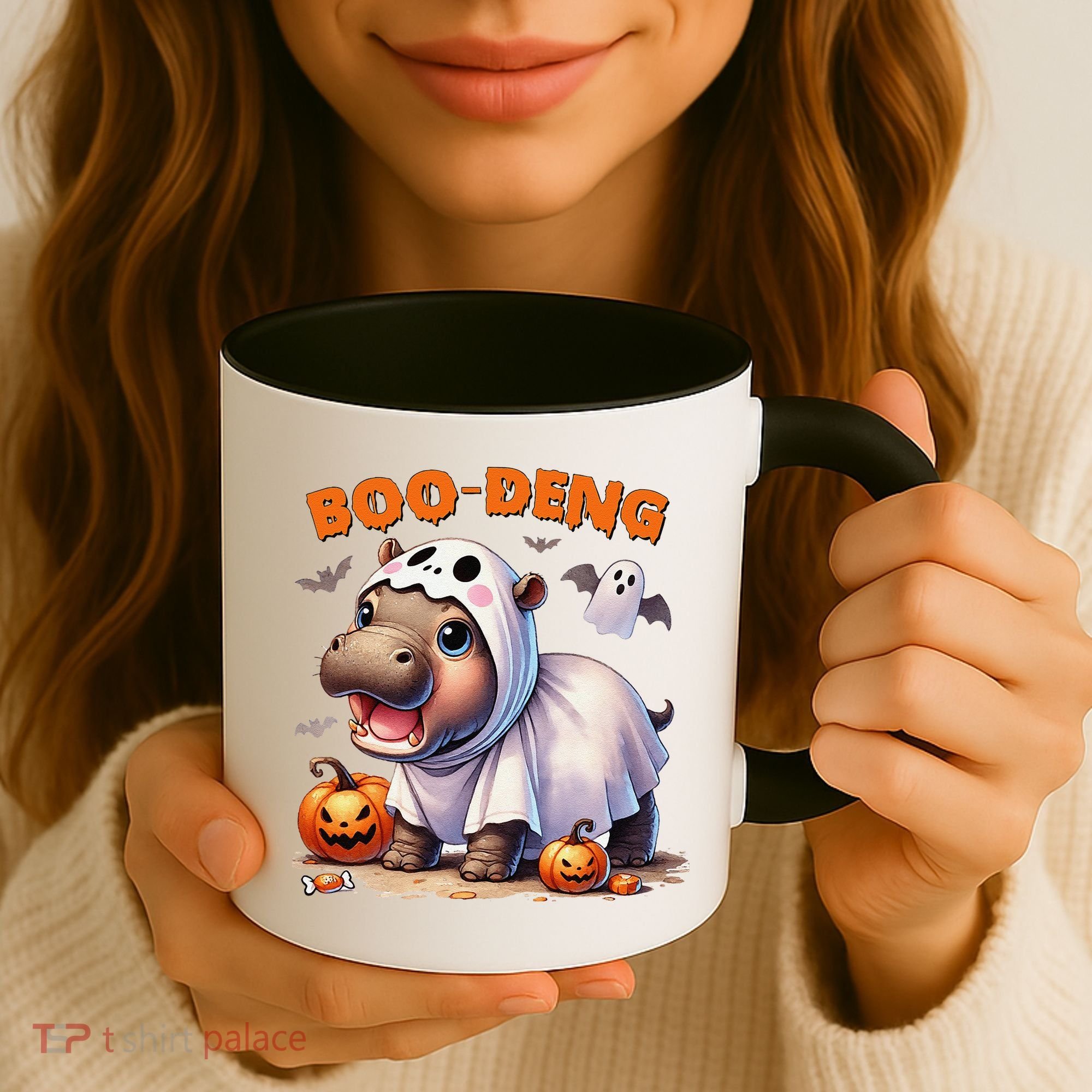Boo Deng Halloween Baby Pygmy Hippo Bouncy Pig Moo Deng Coffee Mug
