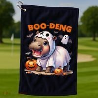 Boo Deng Halloween Baby Pygmy Hippo Bouncy Pig Moo Deng Golf Towel thumb 1