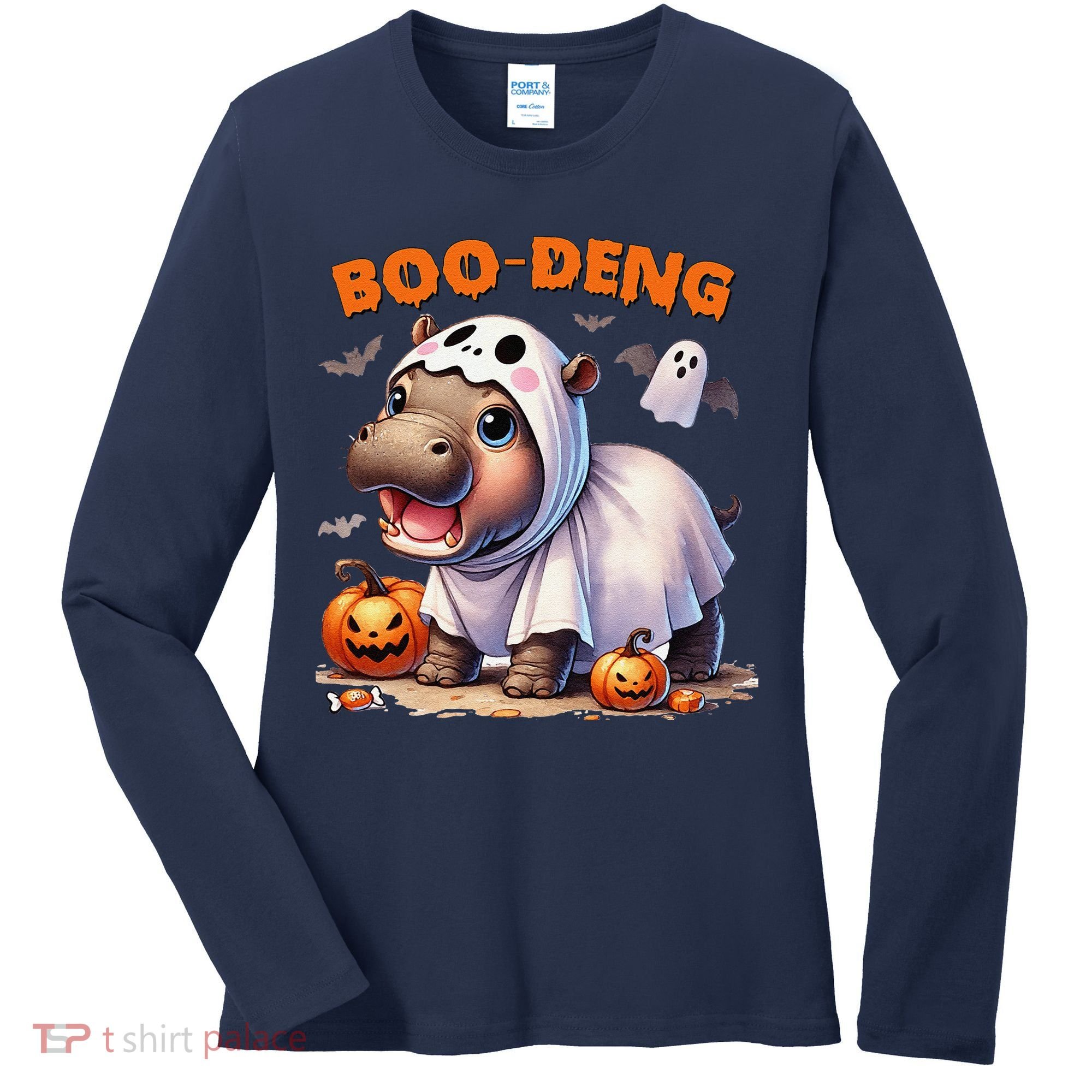 Boo Deng Halloween Baby Pygmy Hippo Bouncy Pig Moo Deng Women's Long Sleeve Shirt
