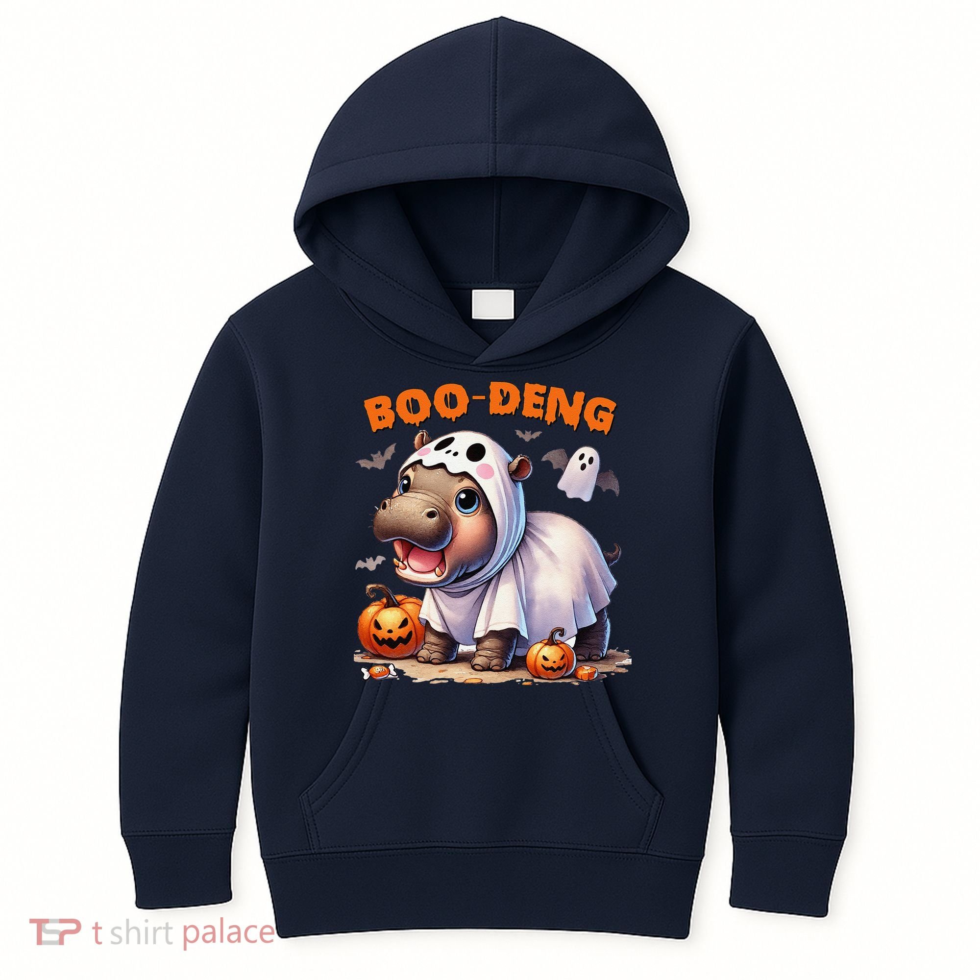 Boo Deng Halloween Baby Pygmy Hippo Bouncy Pig Moo Deng Kids Hoodie