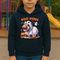 Boo Deng Halloween Baby Pygmy Hippo Bouncy Pig Moo Deng Kids Hoodie thumb 3