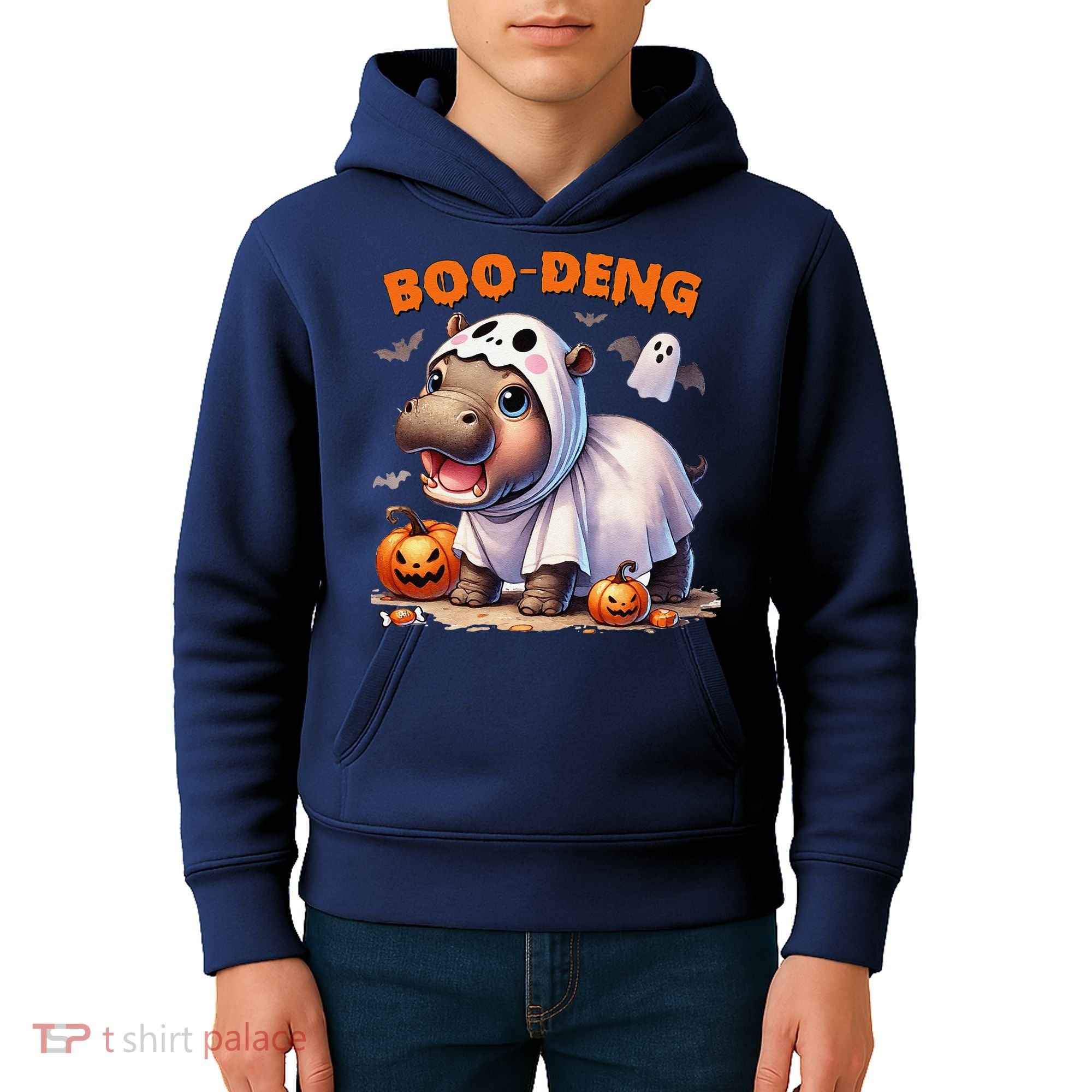 Boo Deng Halloween Baby Pygmy Hippo Bouncy Pig Moo Deng Kids Hoodie