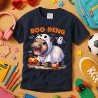 Boo Deng Halloween Baby Pygmy Hippo Bouncy Pig Moo Deng Kids T-Shirt thumb 3