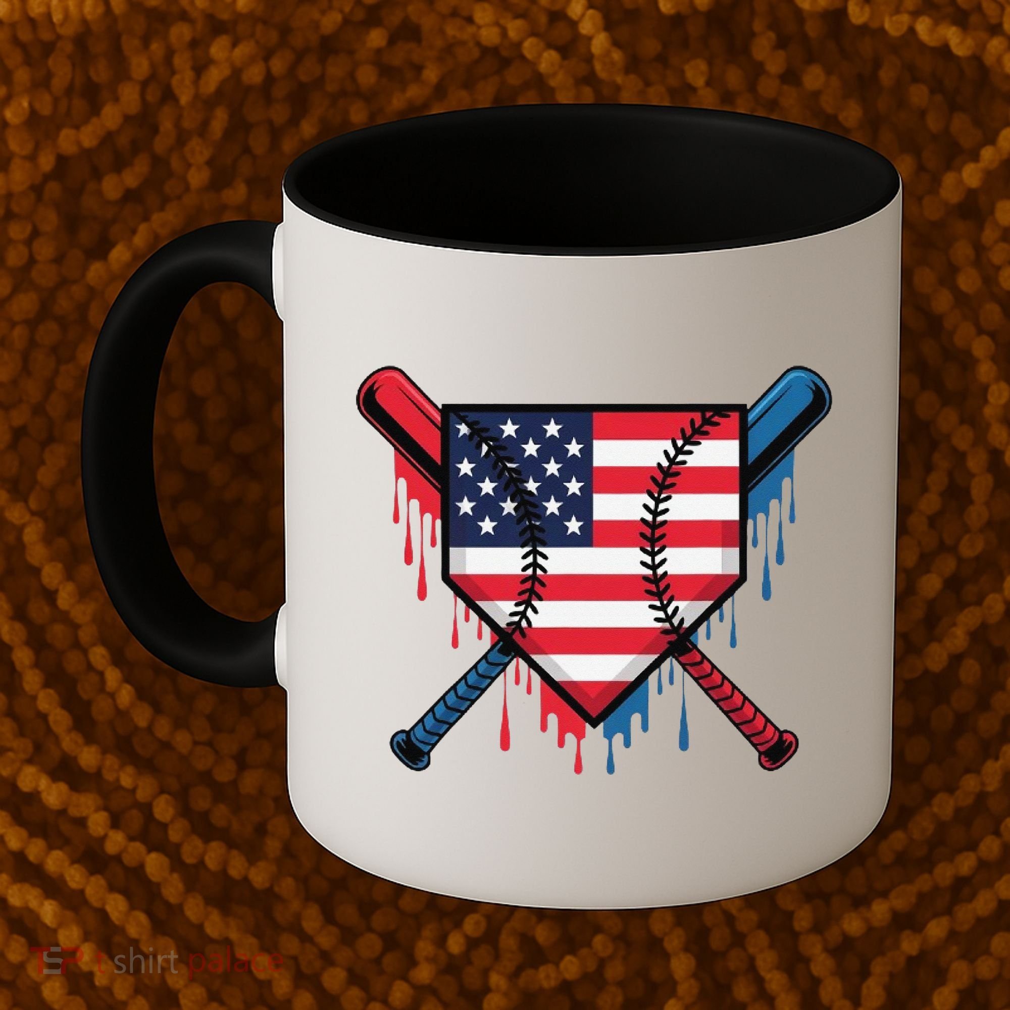 Baseball Drip Ice Cream Patriotic American Flag Funny Coffee Mug