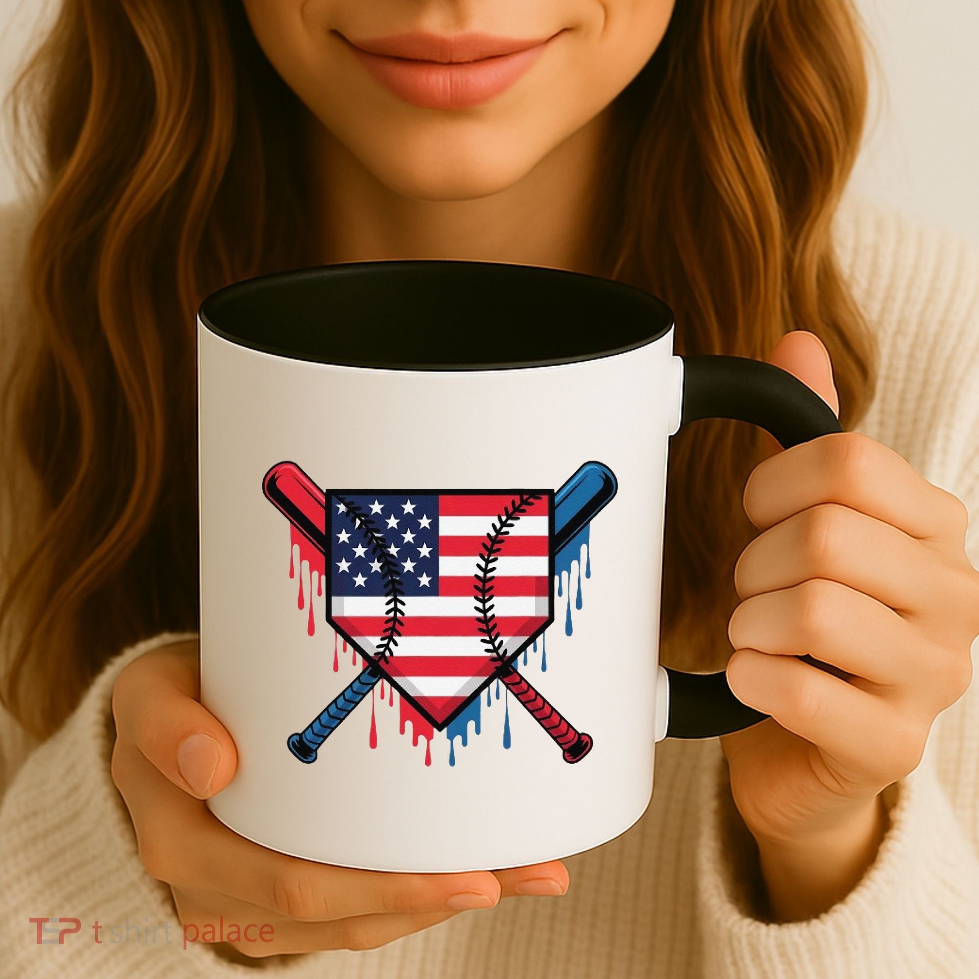 Baseball Drip Ice Cream Patriotic American Flag Funny Coffee Mug