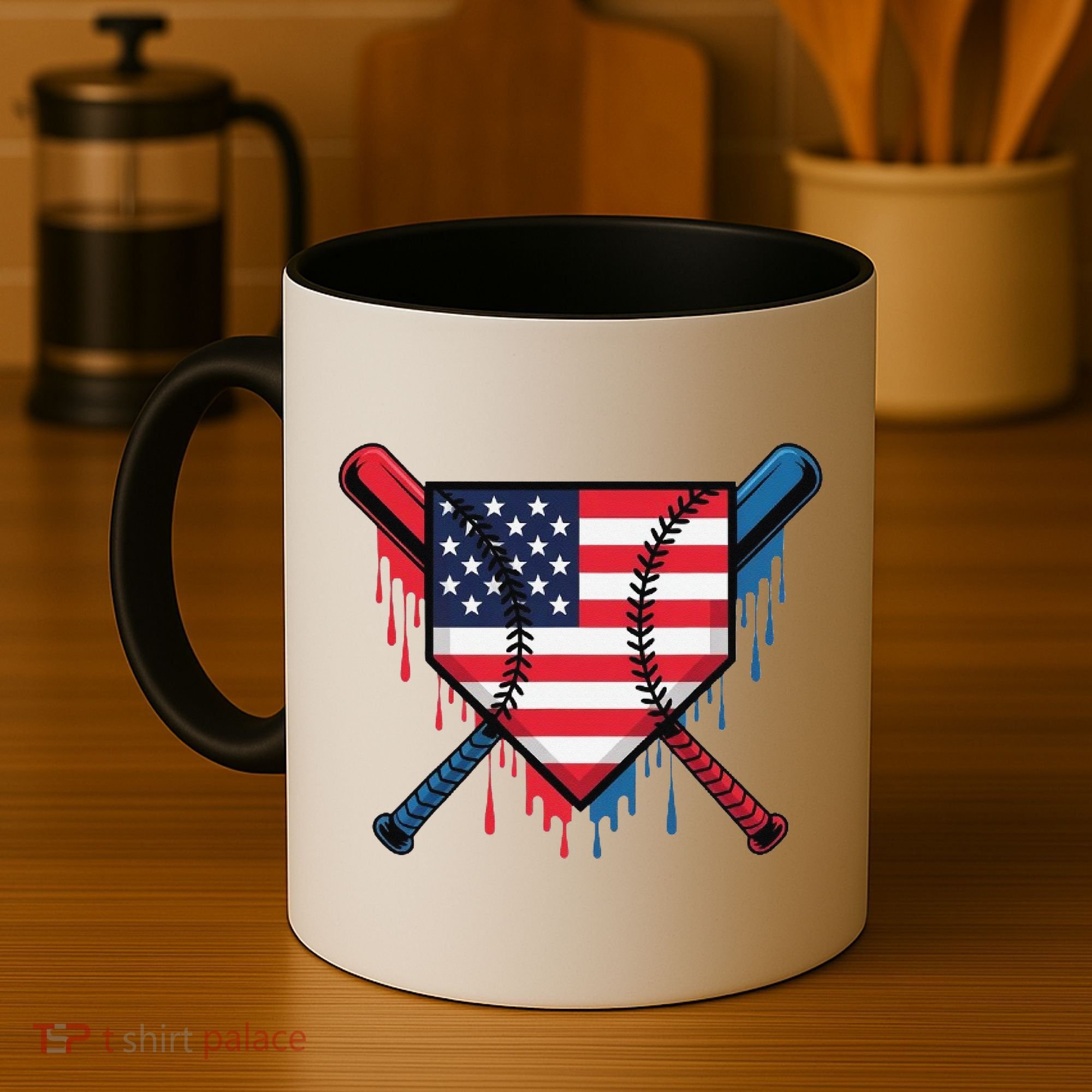 Baseball Drip Ice Cream Patriotic American Flag Funny Coffee Mug